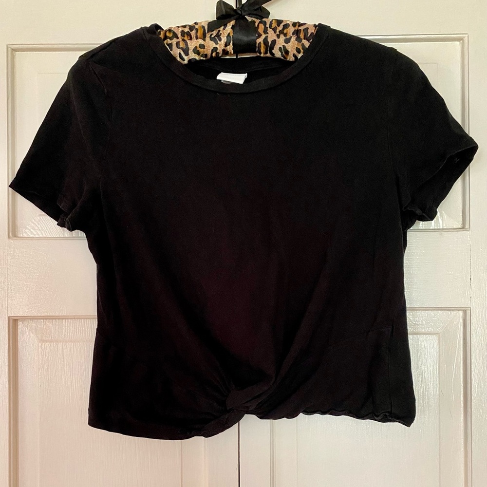 Black, Front Knot Crop Top T-shirt